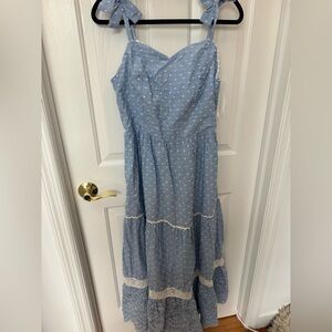 Blue Sleeveless Maxi Dress with White Accents